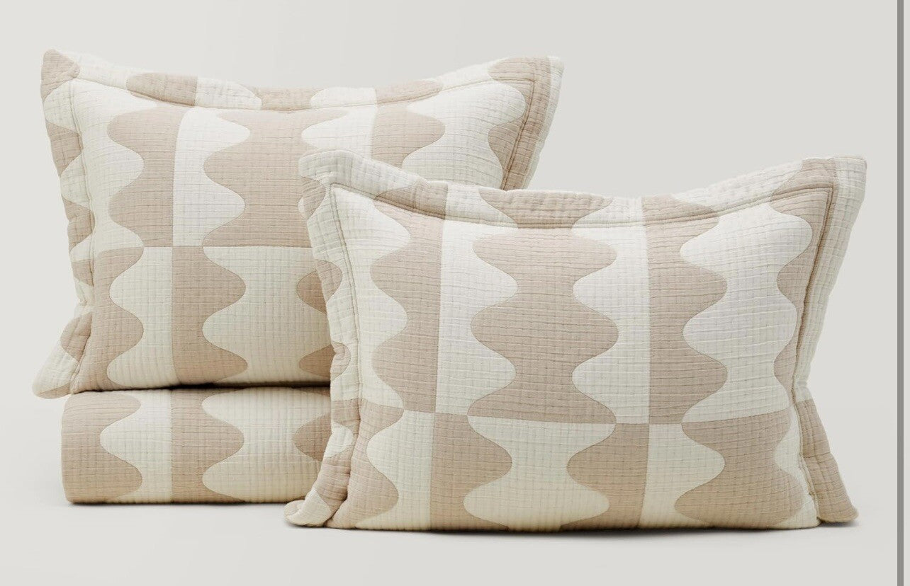 NEW Anthropologie Cream Boho King Geometric Comforter Quilt Bedding Sham Set