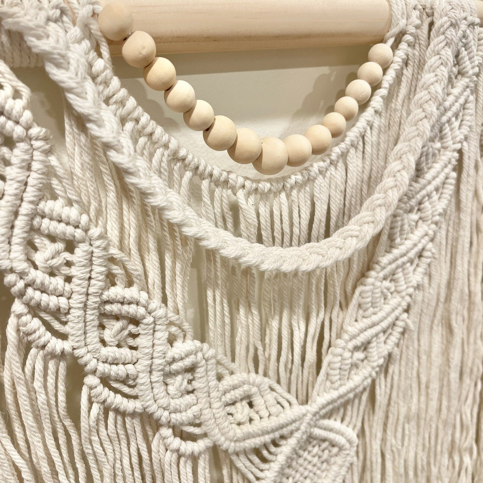 NEW Anthropologie Large Boho Tapestry Macrame Woven Beaded Wood Wall Hanging