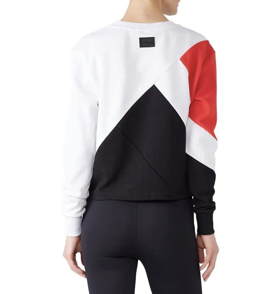FILA Zoe Red & Black Cropped Colorblock Sweatshirt Sweater Top - Size Large