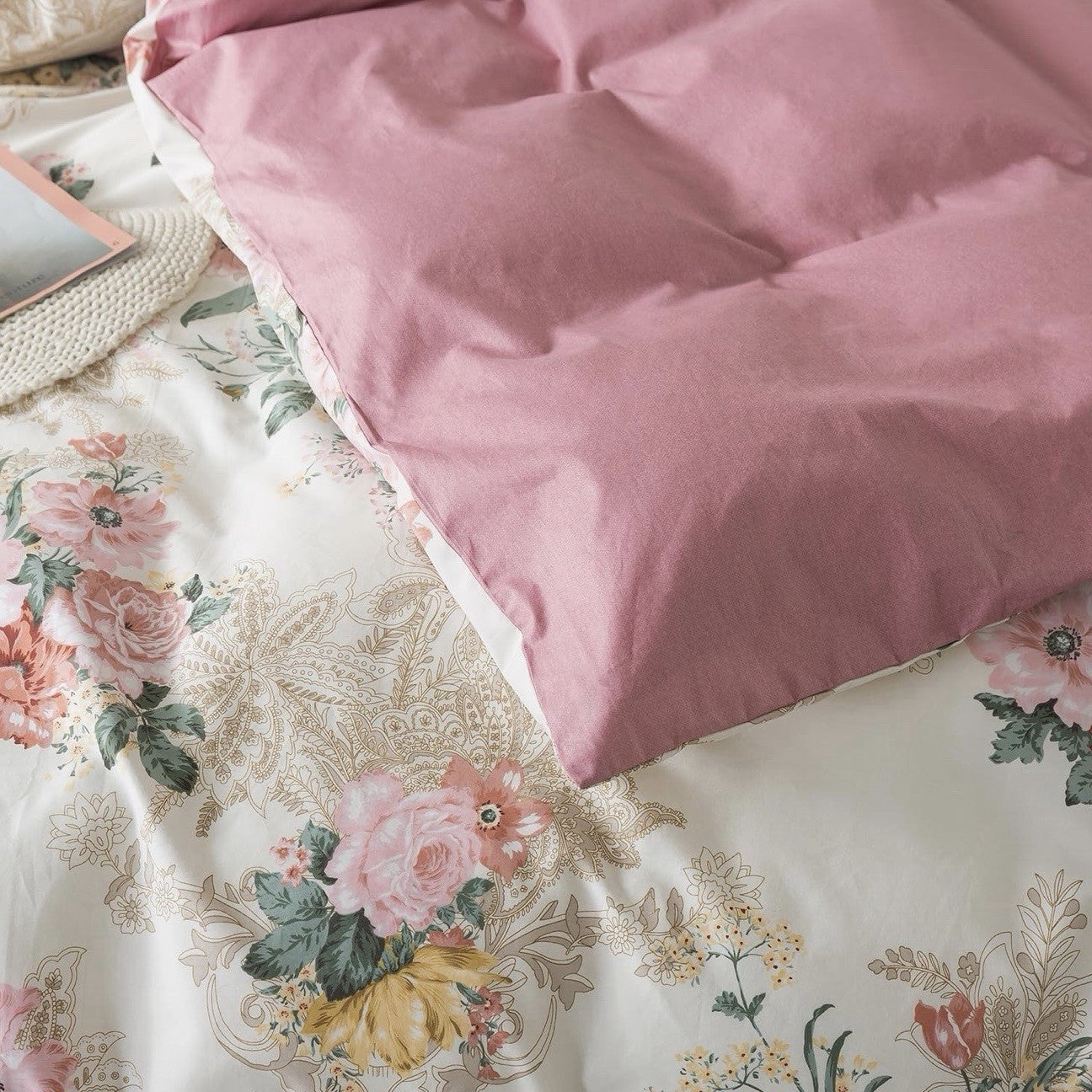 NEW Anthro Vintage Antique Floral Print Boho Queen King Bedding Duvet & Sham Set