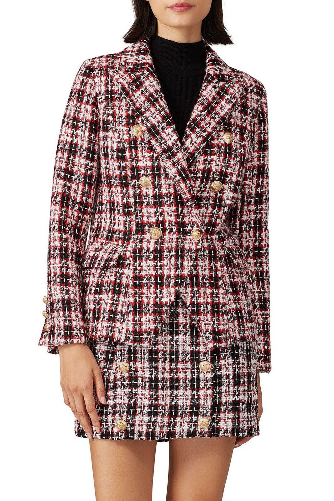 Free People / Lioness Red & Gold Tartan Palermo Blazer Jacket Coat - Size Large