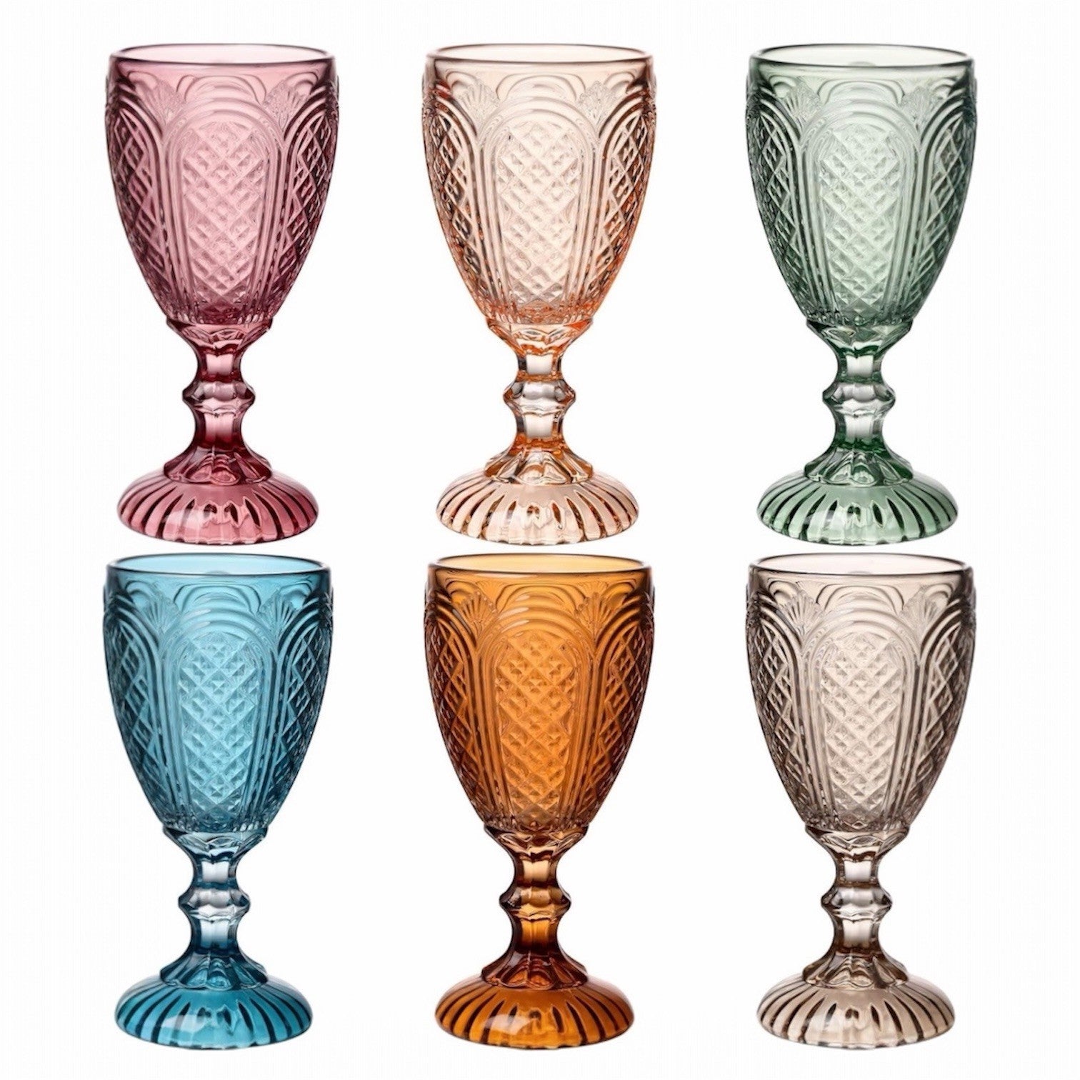 NEW West Elm (Set of 6) Colorful Stemmed Wine Water Glasses Drinkware Bar Cups