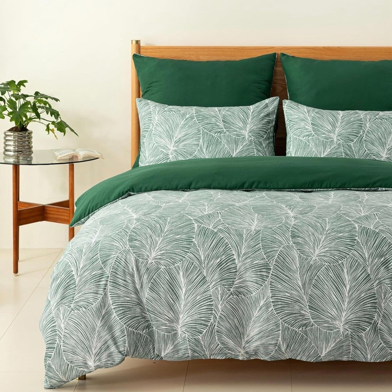 NEW Anthropologie Green Botanical Print Boho Queen King Bedding Duvet & Sham Set
