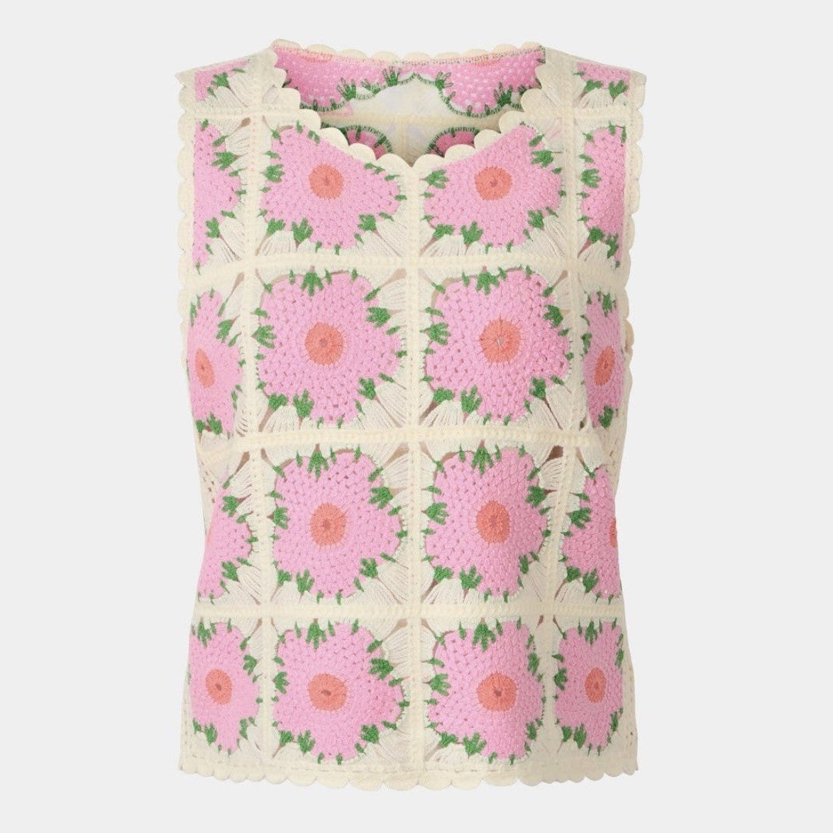 CeCe Crochet Pink & White Flower Matching Boho Tank Top & Short Set - Size Large
