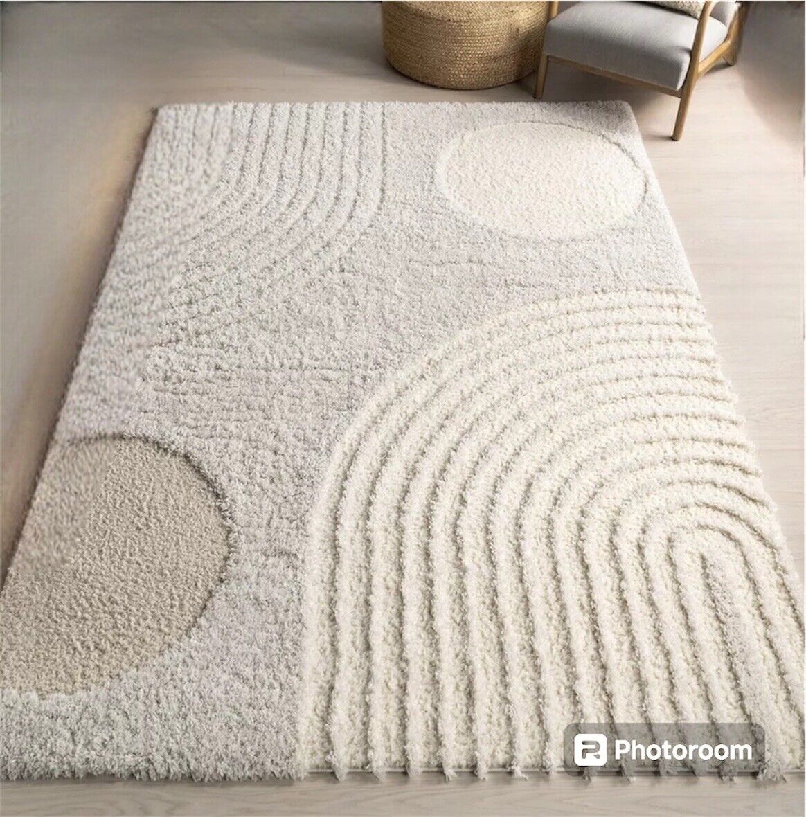 NEW West Elm White Cream Boho Tassel Geometric Shag Area Rug Carpet - 5' x 8'