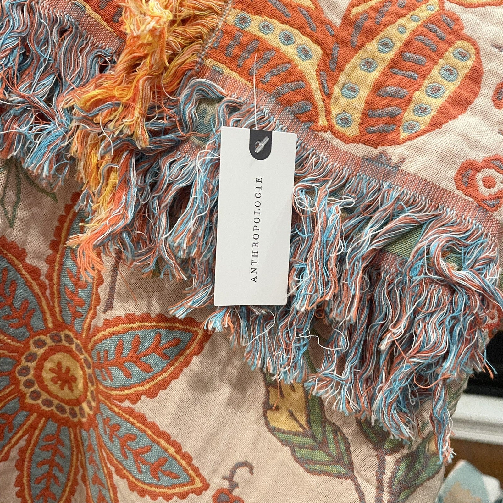 NEW Anthro XL Reversible Green Tassel Throw Blanket Bedspread Quilt - 80" x 90"