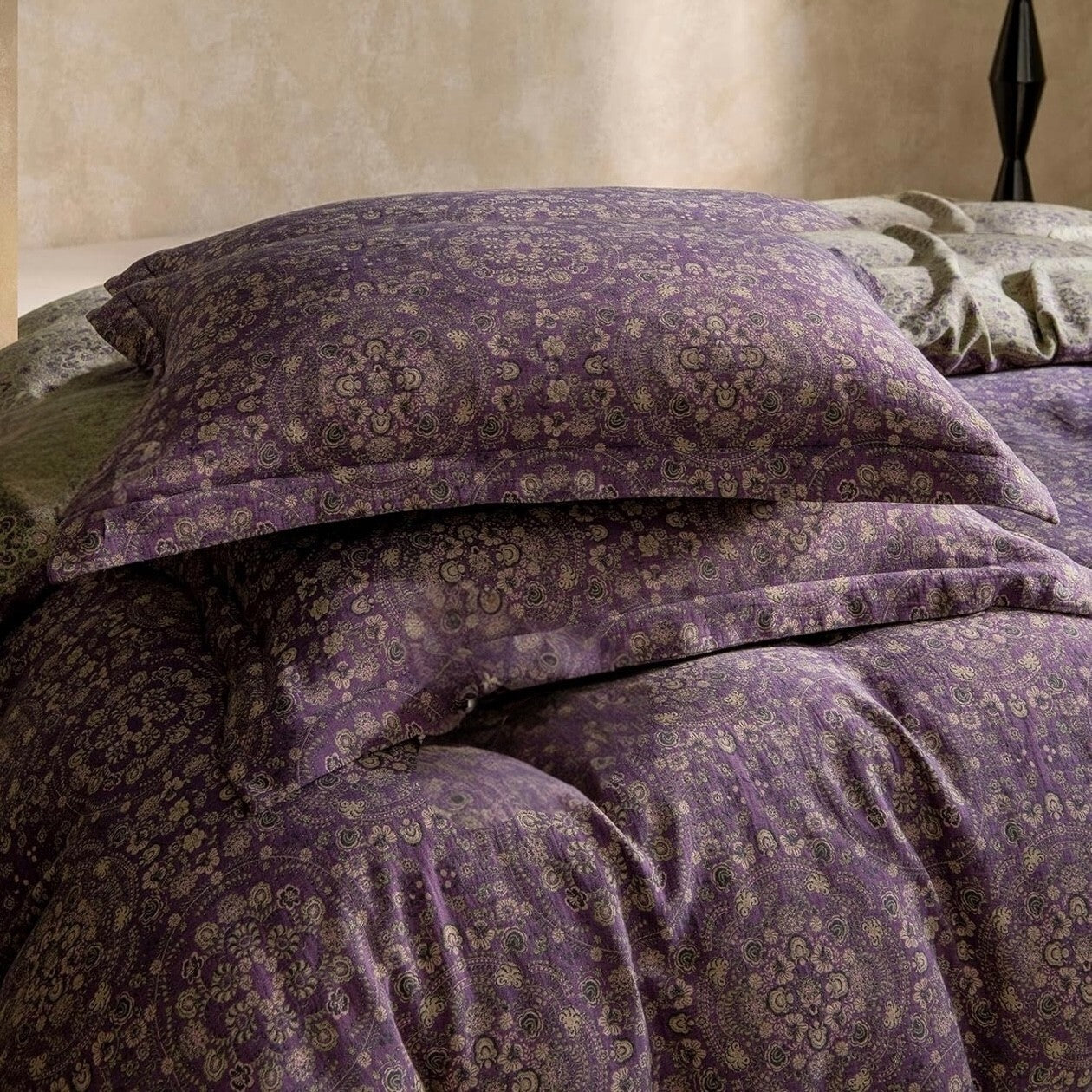 NEW West Elm Purple Muslin 100% Cotton Boho Queen King Bedding Duvet & Sham Case