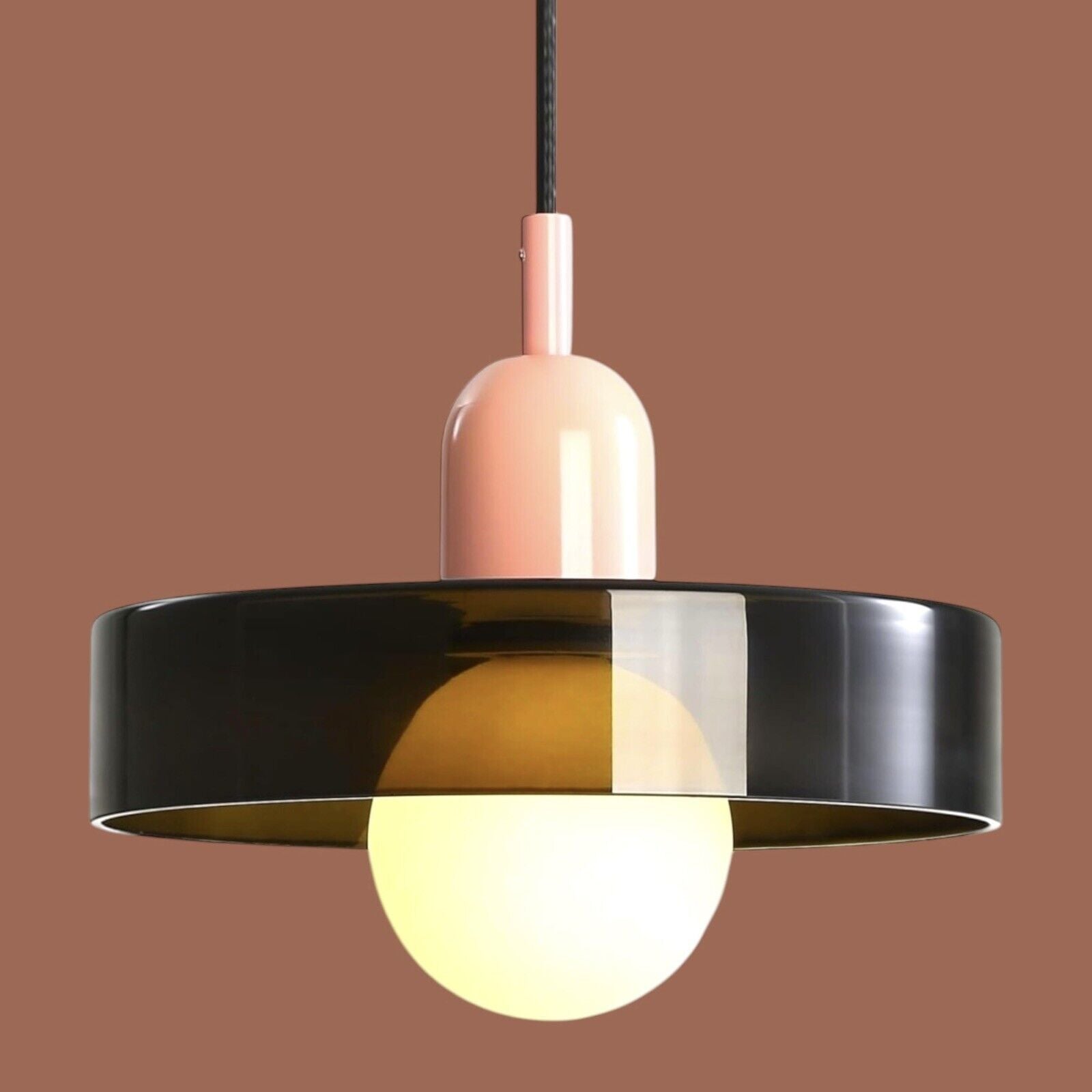 NEW Anthropologie Vintage Black Pink Metal Hanging Retro Pendant Light Fixture