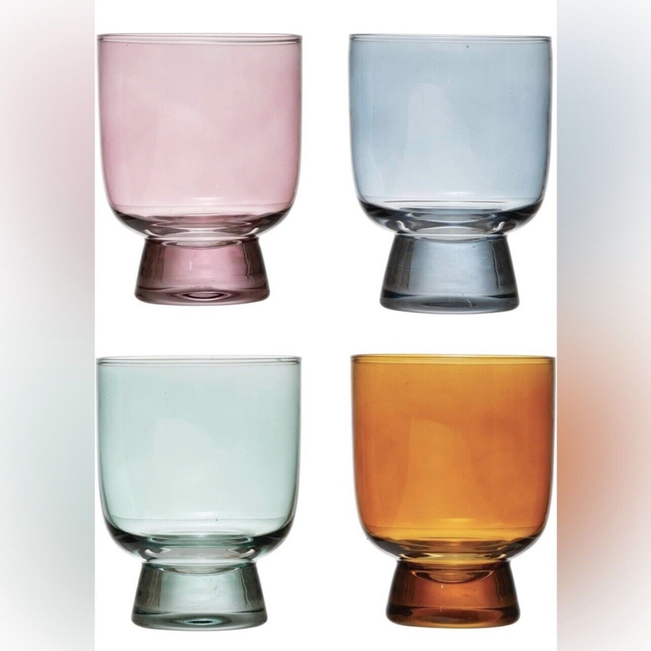 NEW Anthropologie Multicolor Crystal Glass Stemless Wine Glasses Tumblers Set 4