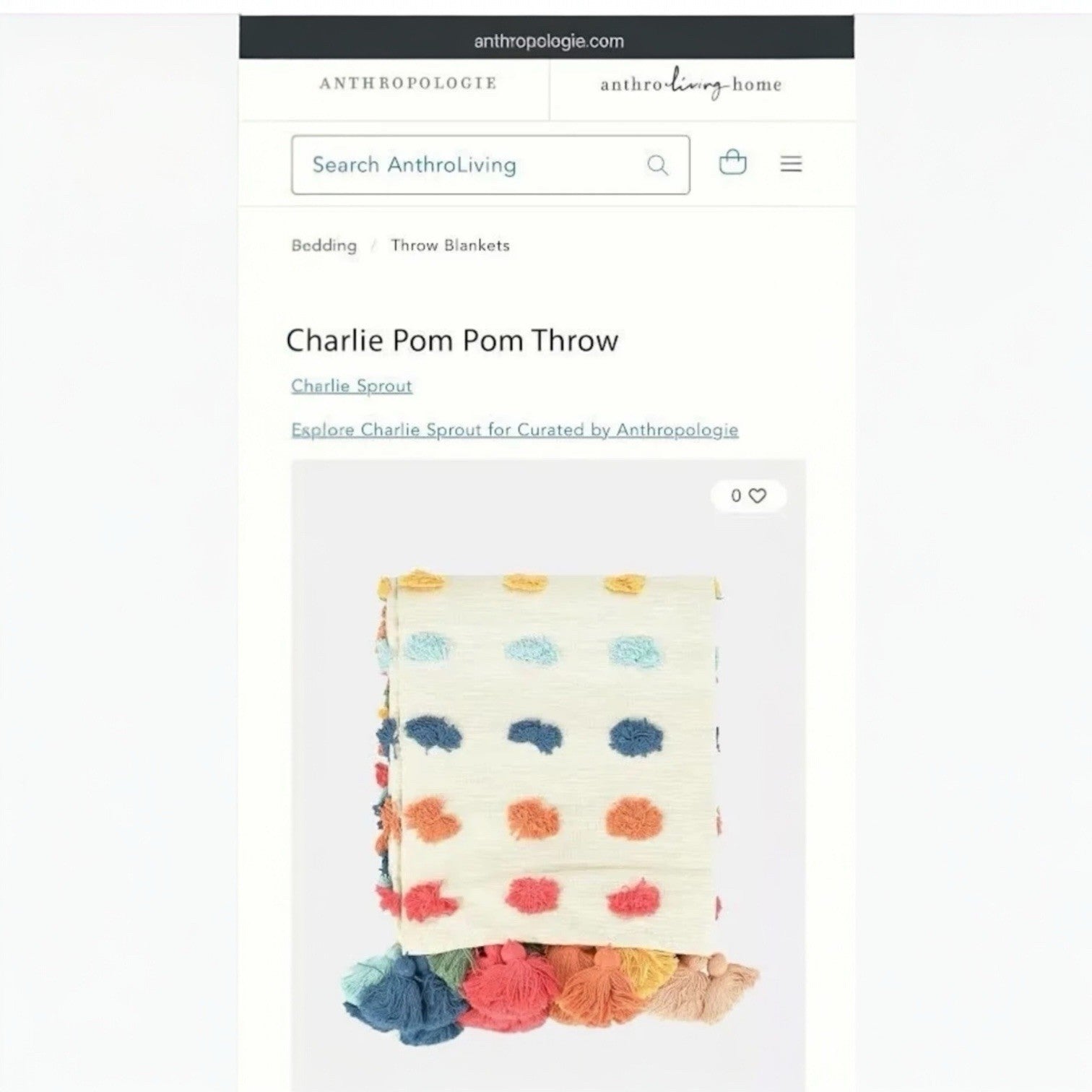 NEW Anthropologie Boho Tassel Pom Pom Colorful Throw Blanket Bedding - 50" x 60"