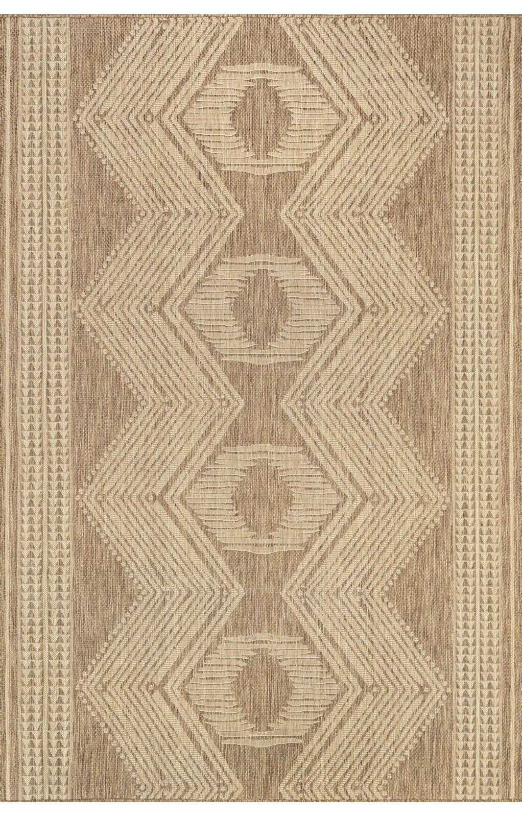 NEW West Elm Tan Woven Boho Jute Style Geometric Indoor Outdoor Area Rug 7' x 9'