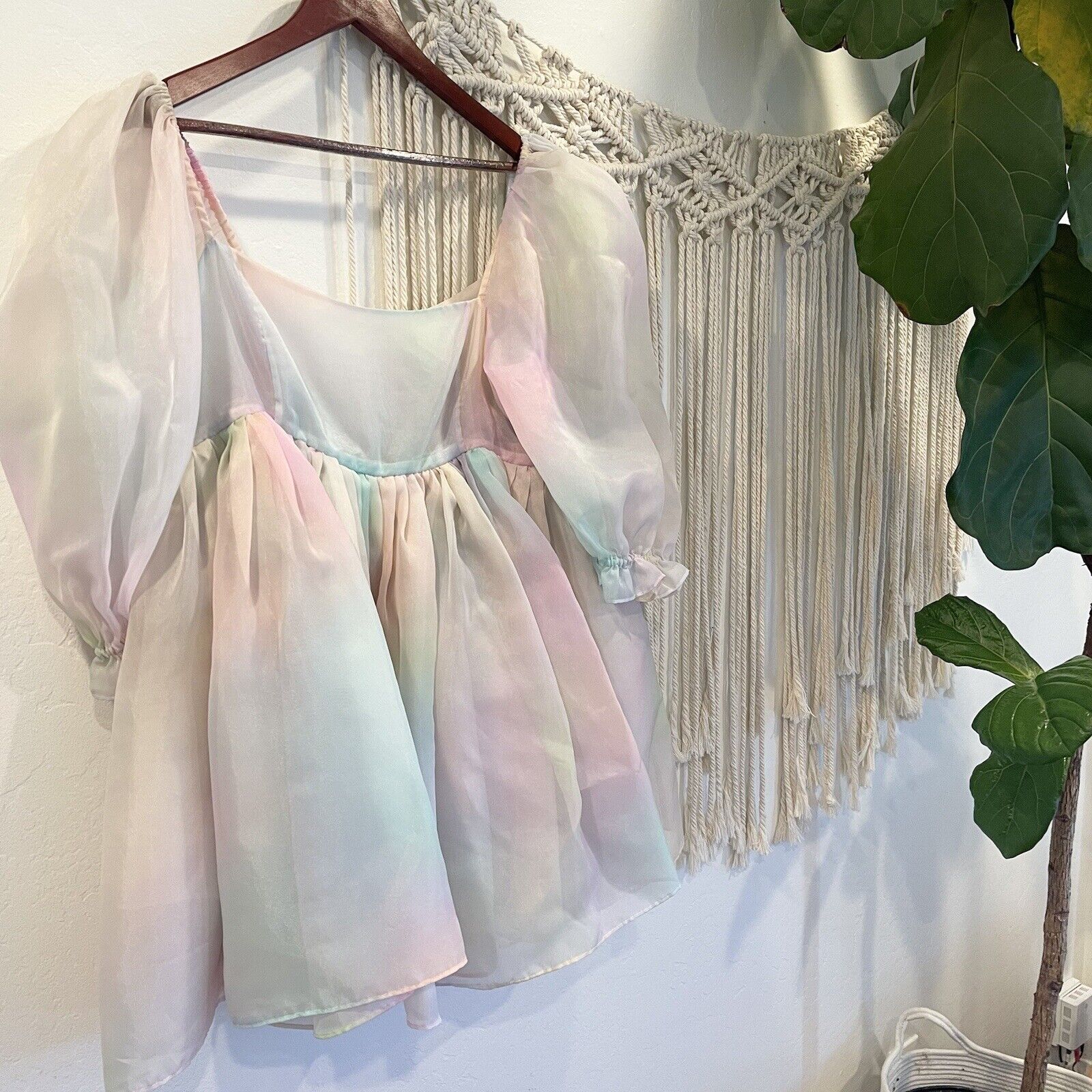 Selkie Stunning Multicolor Organza Rainbow Puff Mini Party Dress Size Large / XL