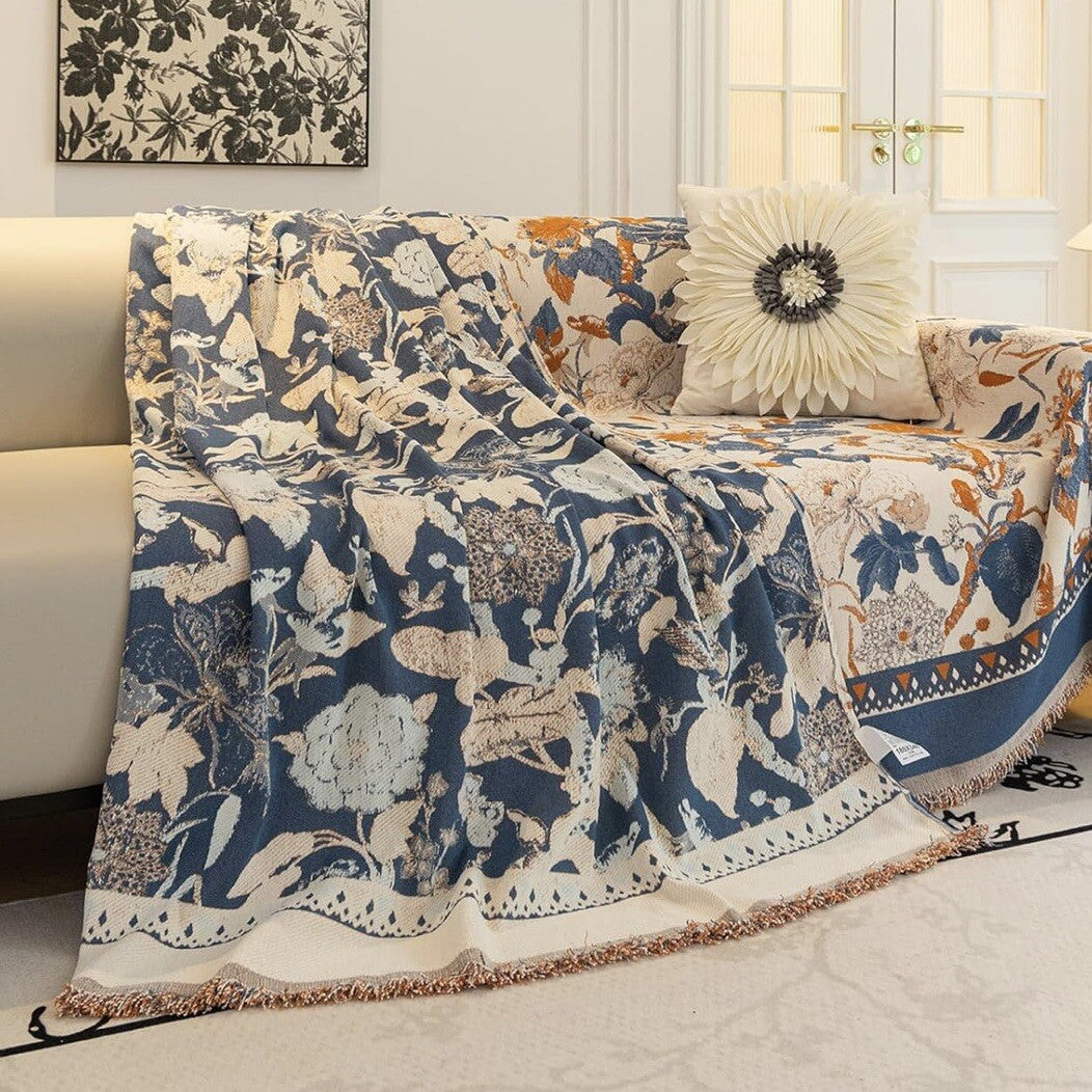 NEW XL Anthro Boho Queen Floral Throw Blanket Bedspread Quilt - 80" x 90"