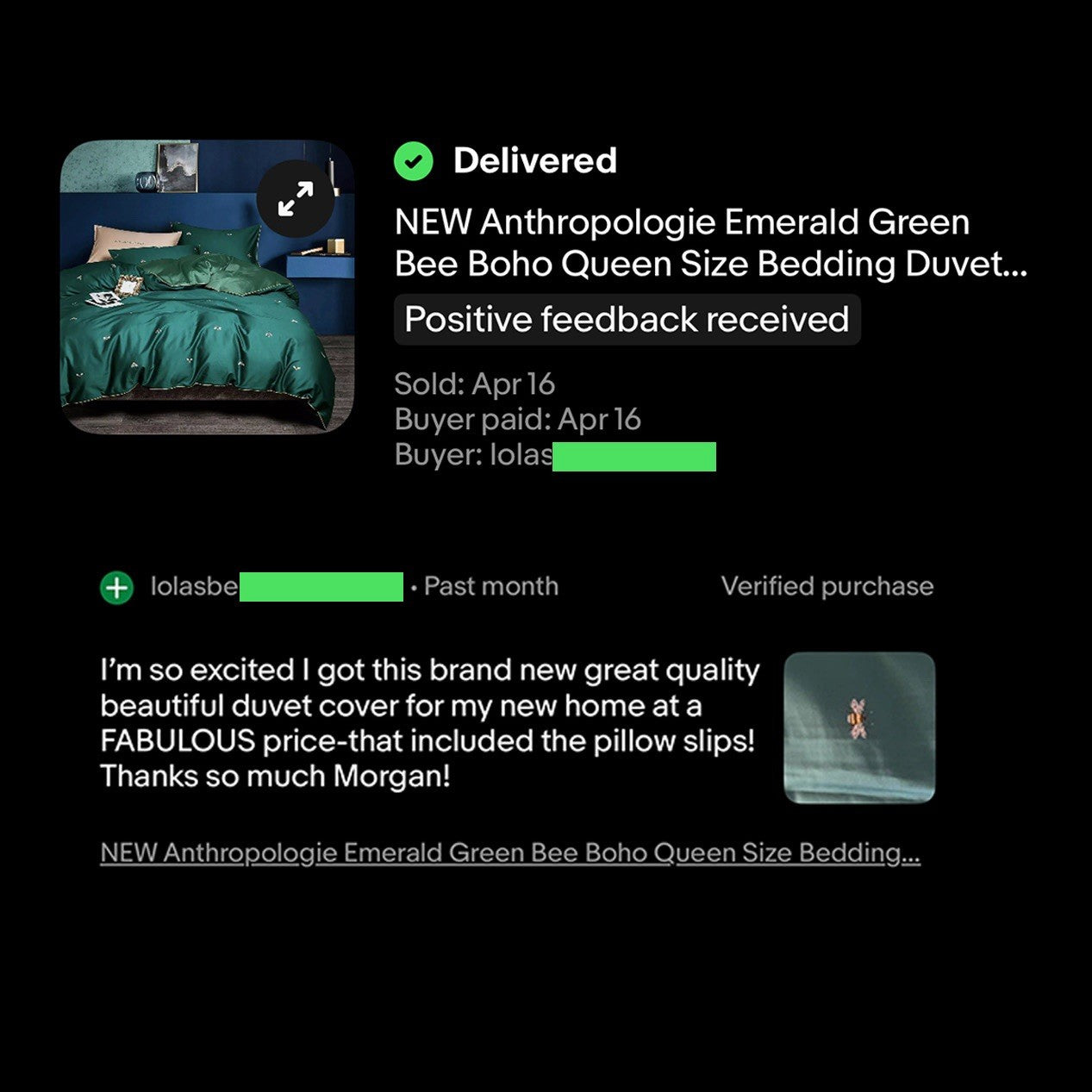 NEW Anthropologie Emerald Green Bee Boho King Size Bedding Duvet Sham Case Set