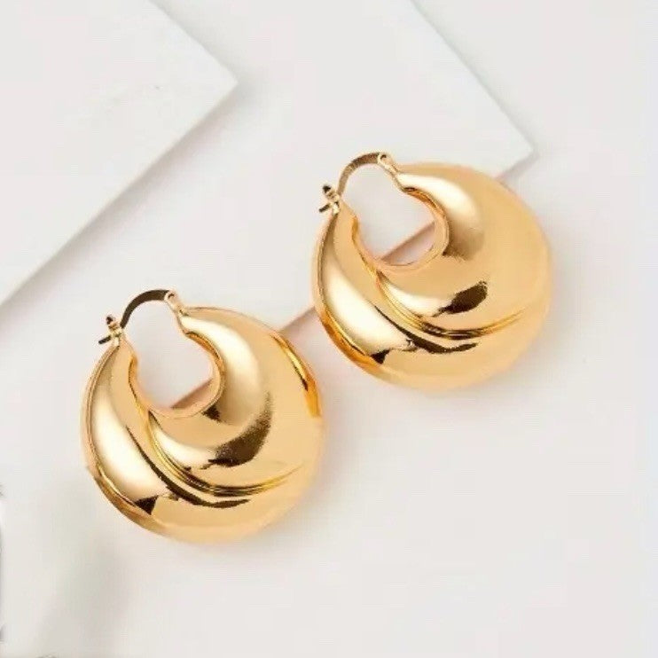 NEW Anthropologie Gold Plated Boho Chunky Hoop Dangle Snap Back Earrings Jewelry