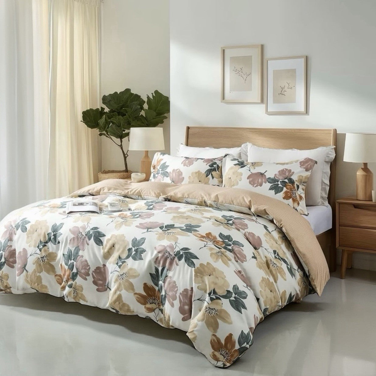 NEW Anthro White Multicolor Floral Boho Queen / King Bedding Duvet & Sham Set