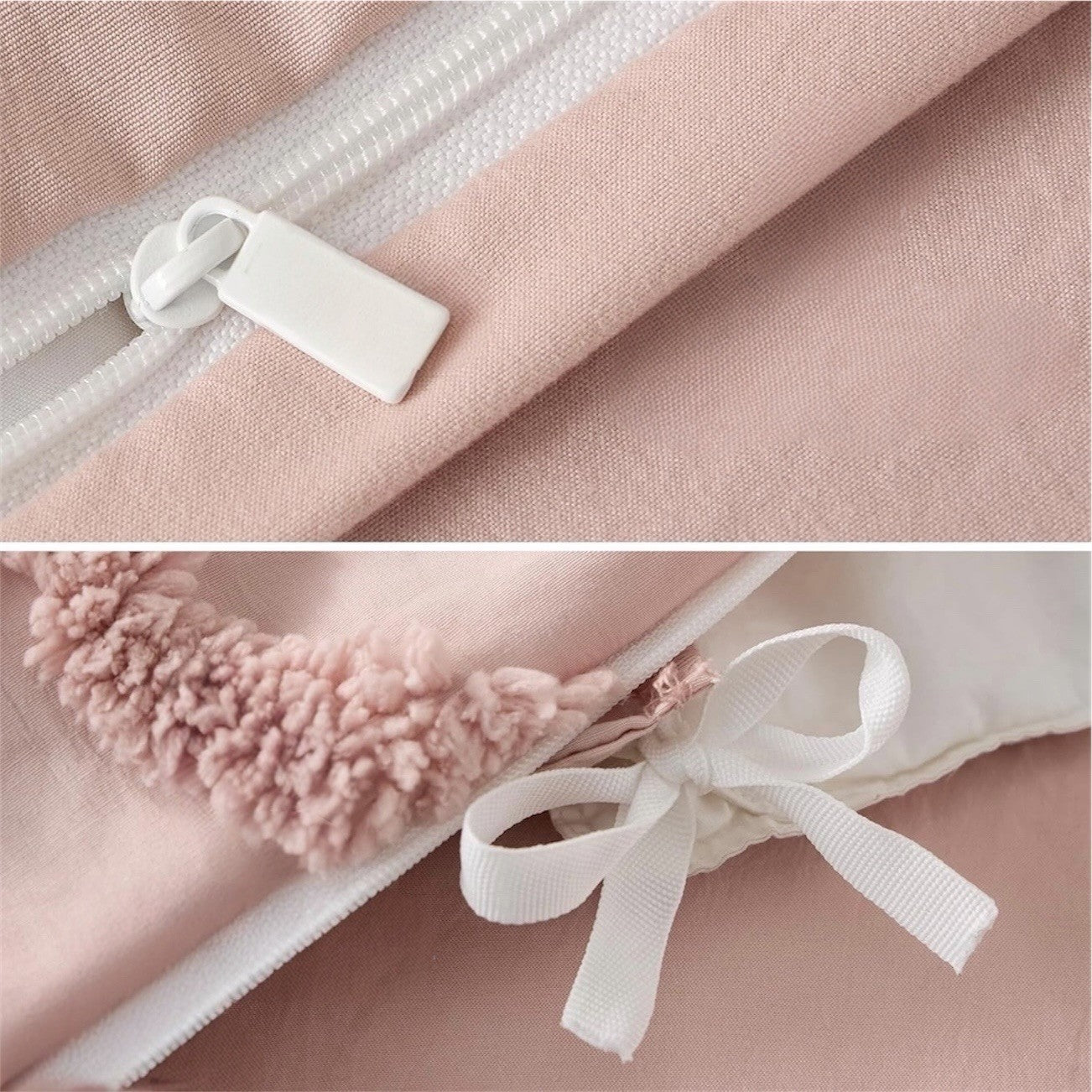 NEW Anthro Rose Pink Tufted Bow Boho Queen / King Size Bedding Duvet & Sham Set