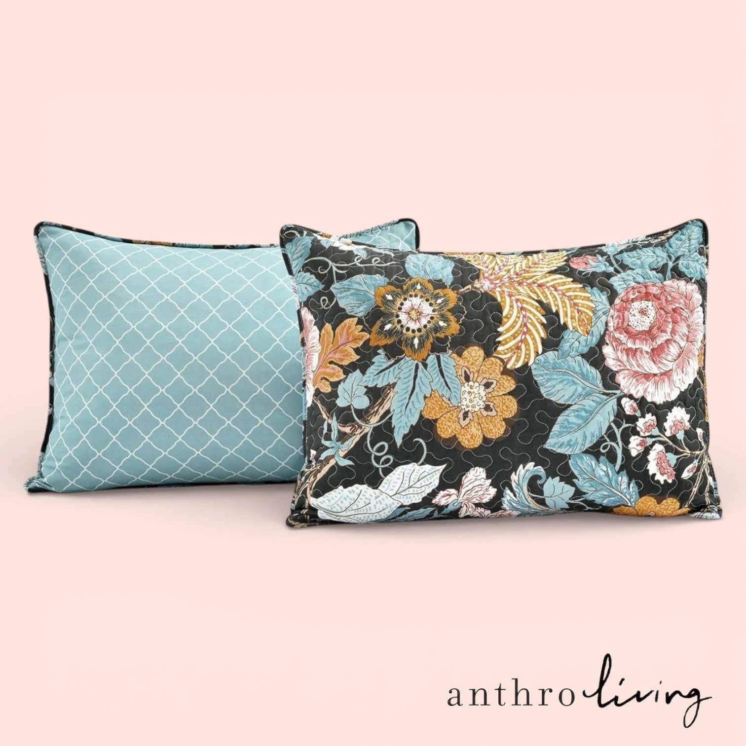 NEW Anthro Cotton Floral Reversible Boho Queen / King Bedding Quilt & Sham Set