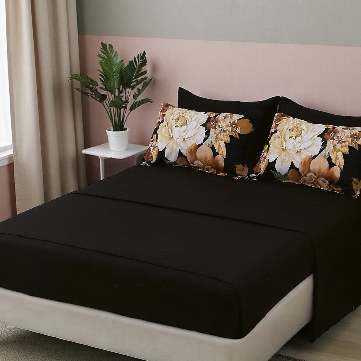 NEW Anthro 7 Piece Black Floral Boho Queen / King Bedding Comforter & Sham Set