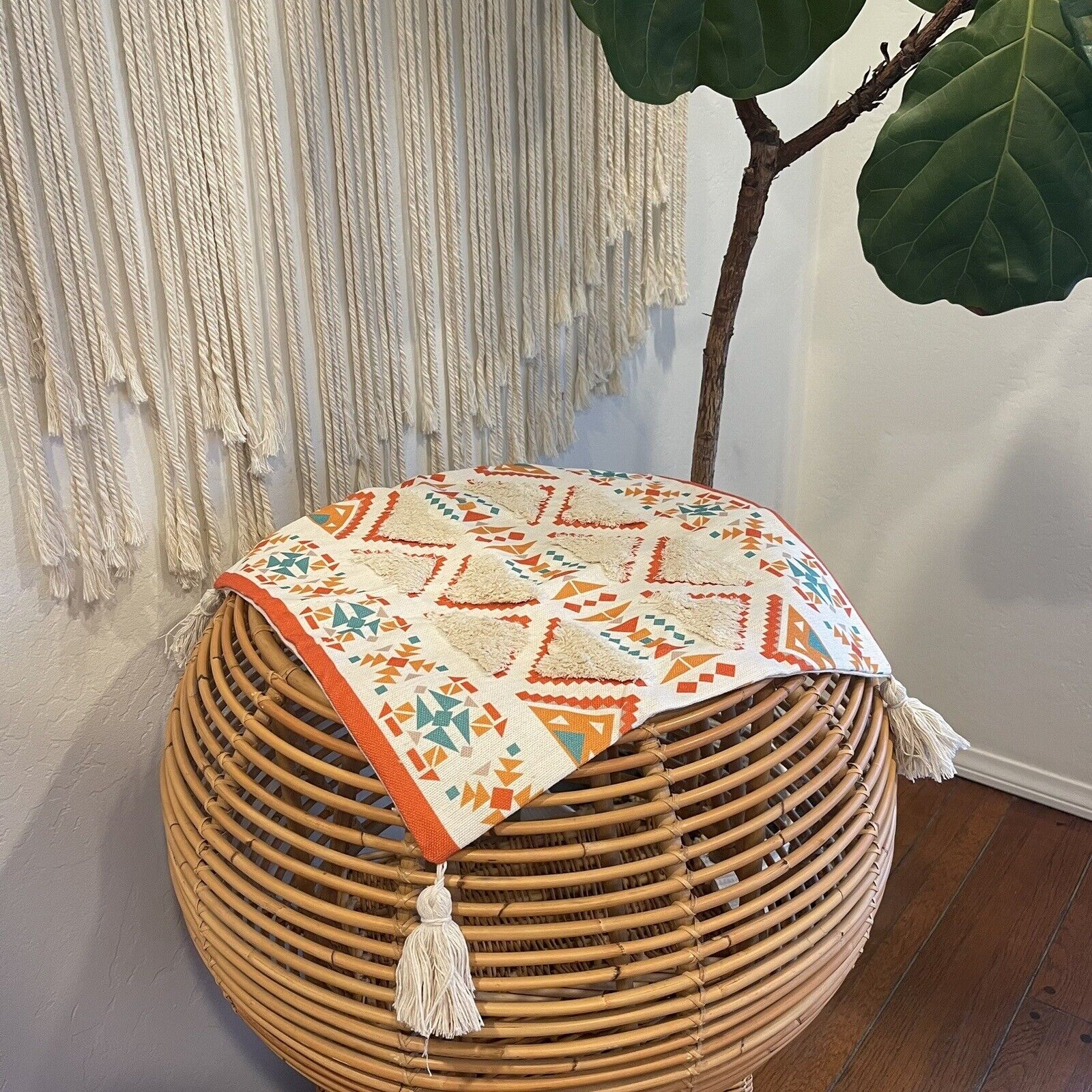 New Anthropologie Boho Abstract Tassel Throw Pillow Case Cover Sham - 18" x 18"