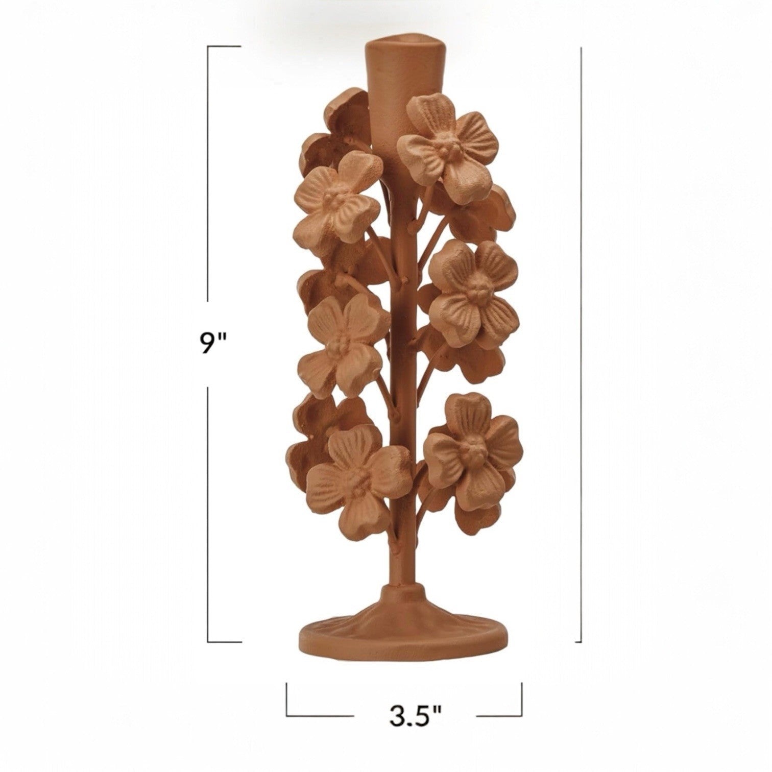 NEW Anthropologie Cast Metal Boho Floral Tapered Candle Candlestick Holder - 9"