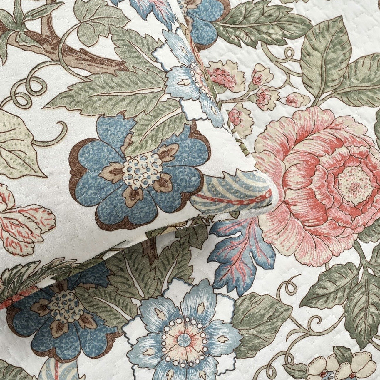 NEW Anthro Cotton Floral Reversible Boho Queen / King Bedding Quilt & Sham Set