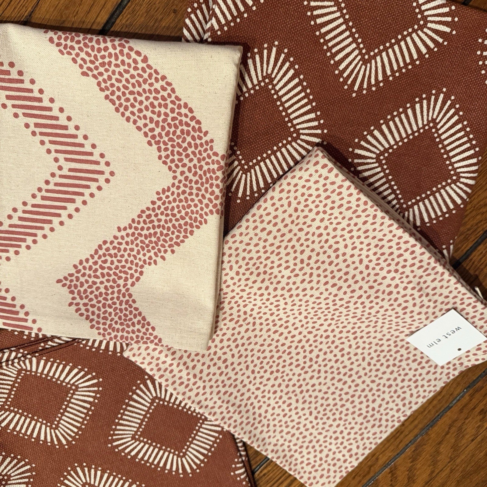 NEW West Elm (Set 4) Red & White Geometric Boho Throw Pillow Cover Shams 20 x 20