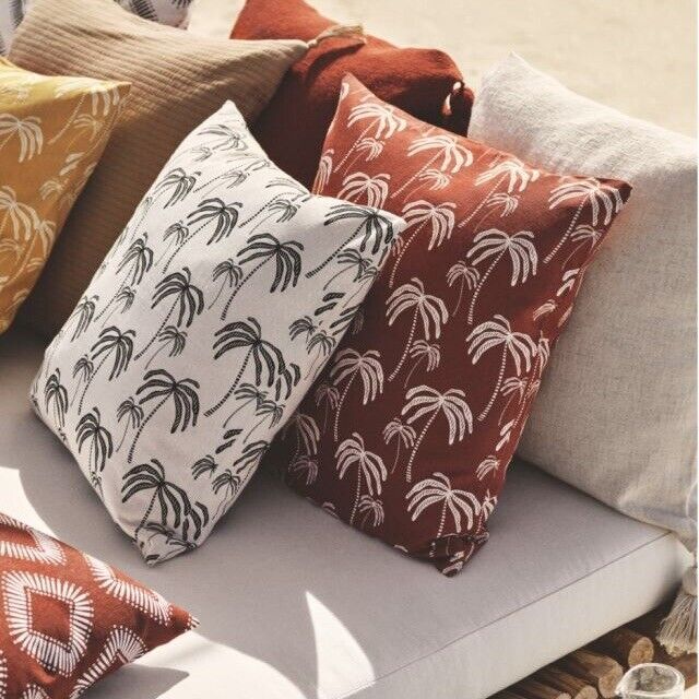 New Anthropologie White Palm Cotton Boho Throw Pillow Cover Case Sham 20 x 20
