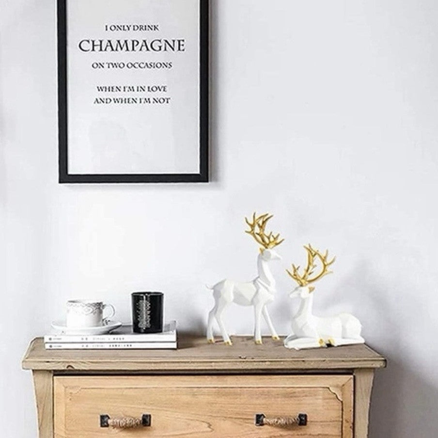 NEW West Elm Boho Geometric Gold Resin Holiday Christmas Reindeer Figures Set 2