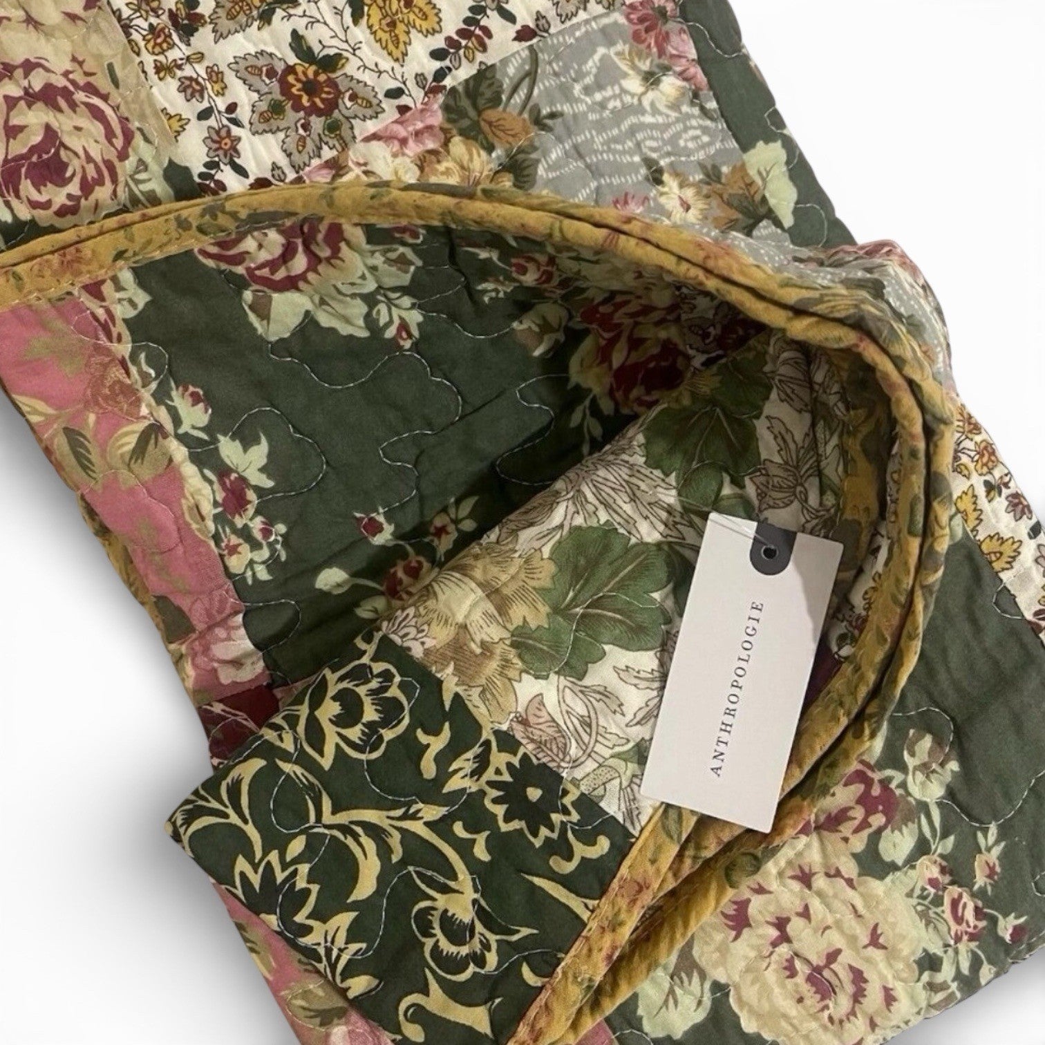 NEW Anthro Cotton Floral Reversible Patchwork Queen King Bedding Quilt Sham Set