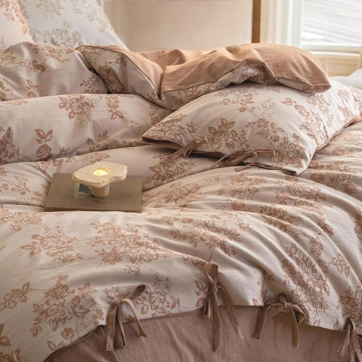 NEW Anthro Pink Floral Jacquard Queen King Linen Cotton Bedding Duvet & Sham Set