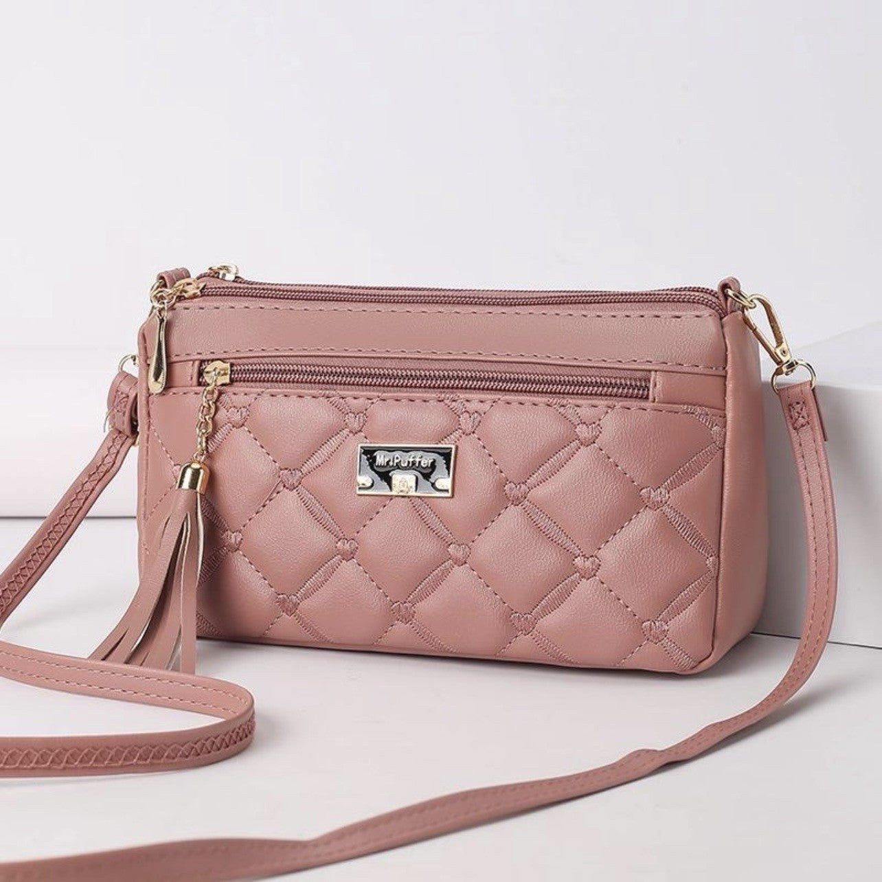 NEW Set of 3 Quilted Pink Green Black & Gold Crossbody Bag Purse Bundle Lot