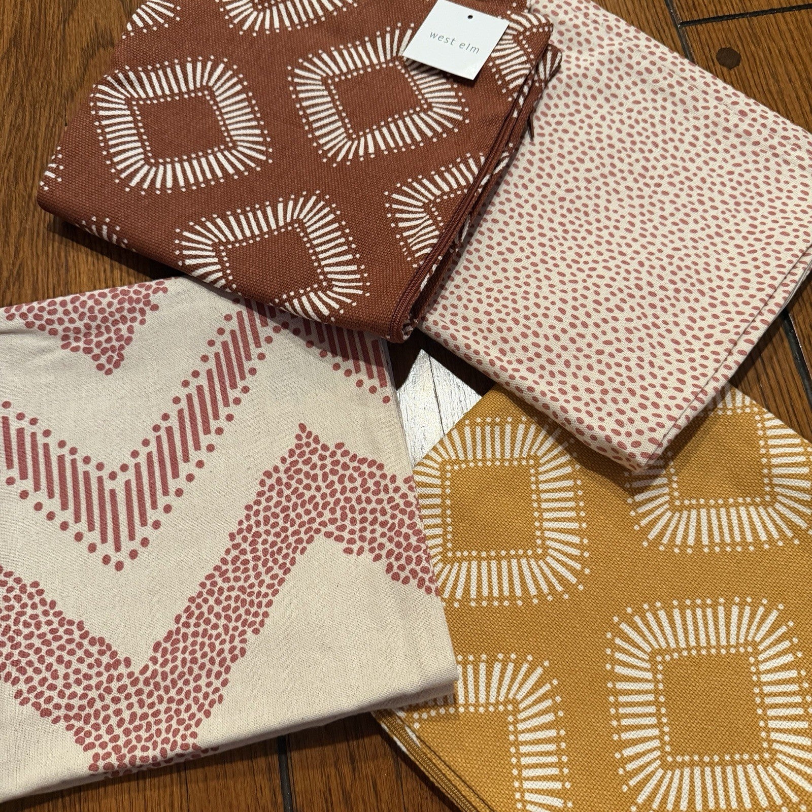 NEW West Elm (Set 4) Red Yellow Geometric Boho Throw Pillow Cover Shams 20 x 20