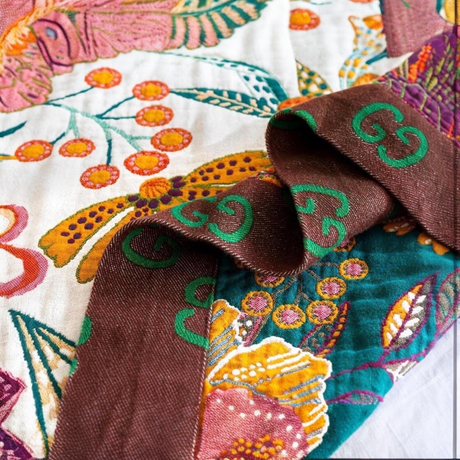 NEW Anthropologie Boho Floral Reversible Queen Blanket Bedspread Quilt 90" x 98"