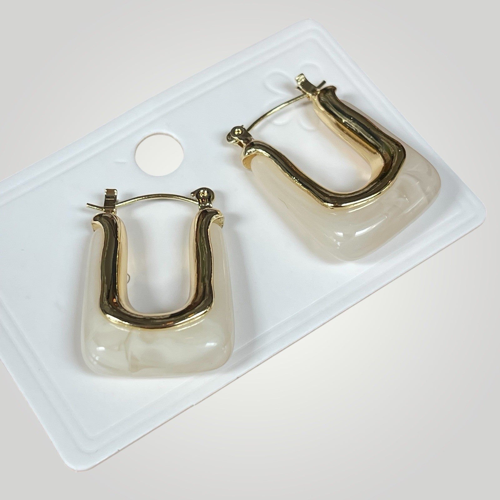 NEW Anthropologie White Resin & Gold Plated Chunky Hoop Dangle Earrings Jewelry