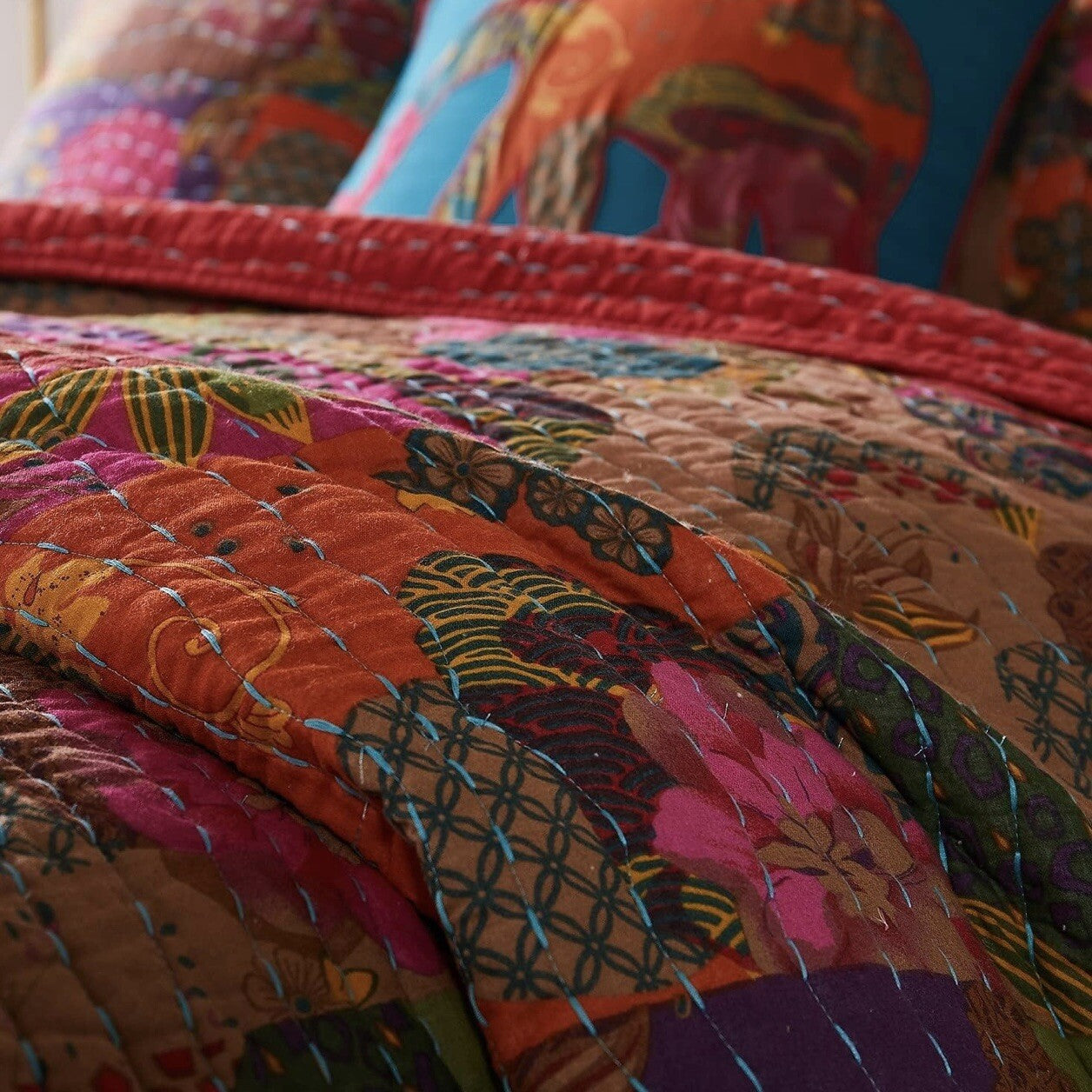 NEW Anthropologie Multicolor Floral Boho King Quilt Bedspread Bedding & Sham Set