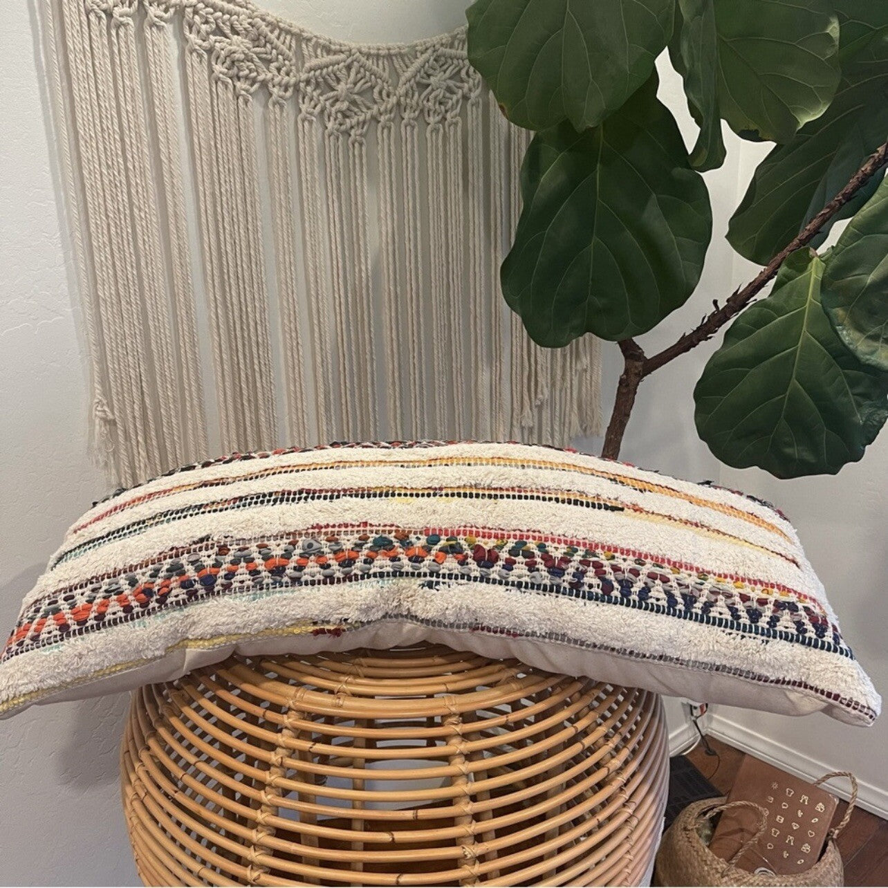 NEW XL Pillow & Long Insert Boho Throw Lumbar Colorful Woven Tassel 14" x 36"