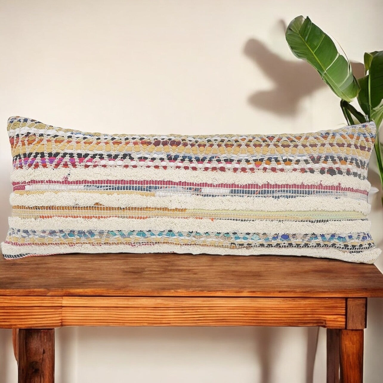 NEW XL Pillow & Long Insert Boho Throw Lumbar Colorful Woven Tassel 14" x 36"