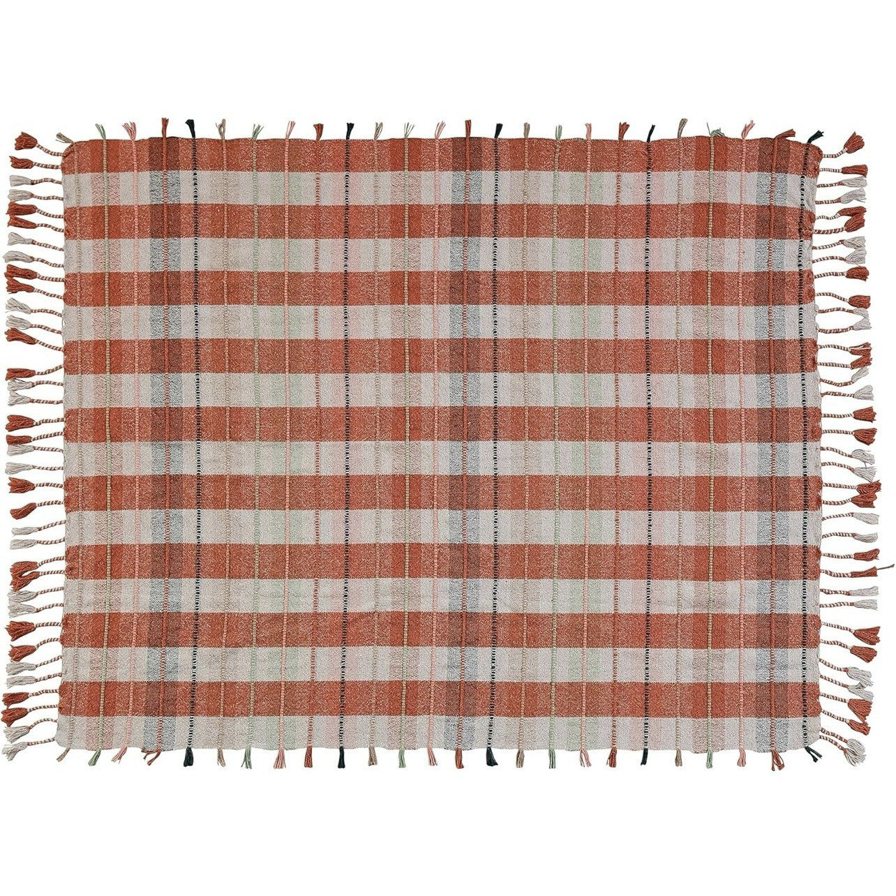 NEW Anthropologie Braided Cotton Boho Tassel Fringe Throw Blanket - 50" x 60"