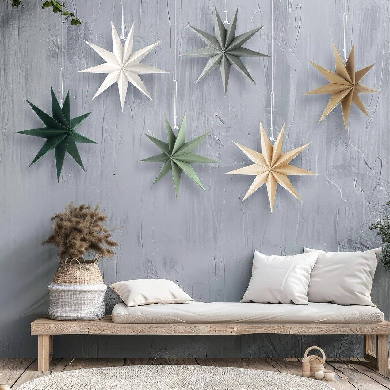 NEW West Elm 6 Piece Boho Pointed Star Christmas Tree Ornaments Set Boho - 12"