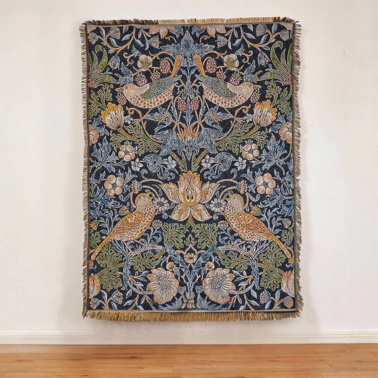 NEW Anthropologie Boho Bird Blue Tassel Throw Blanket Bedspread Quilt - 50 x 70