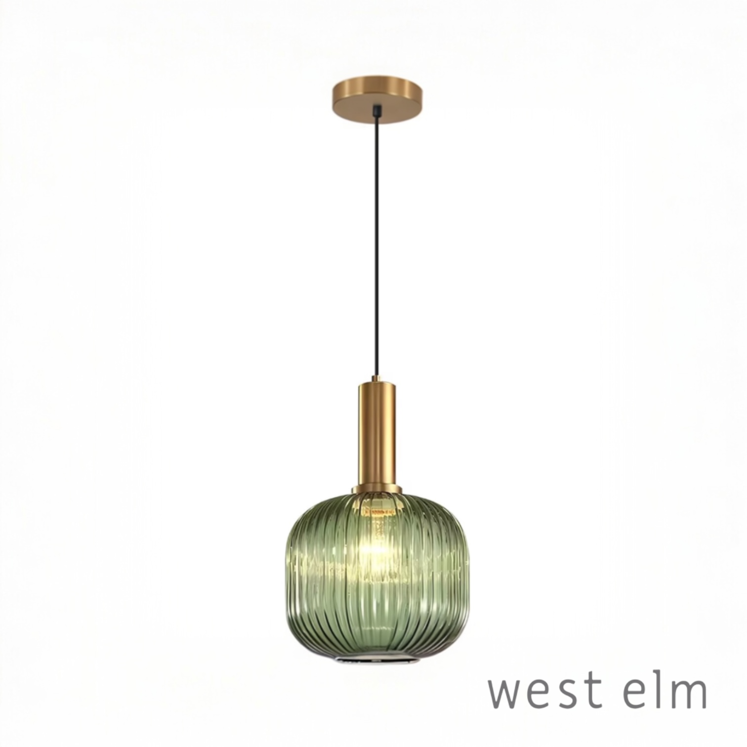 NEW West Elm Vintage Retro Green Glass Globe Hanging Gold Pendant Light Fixture