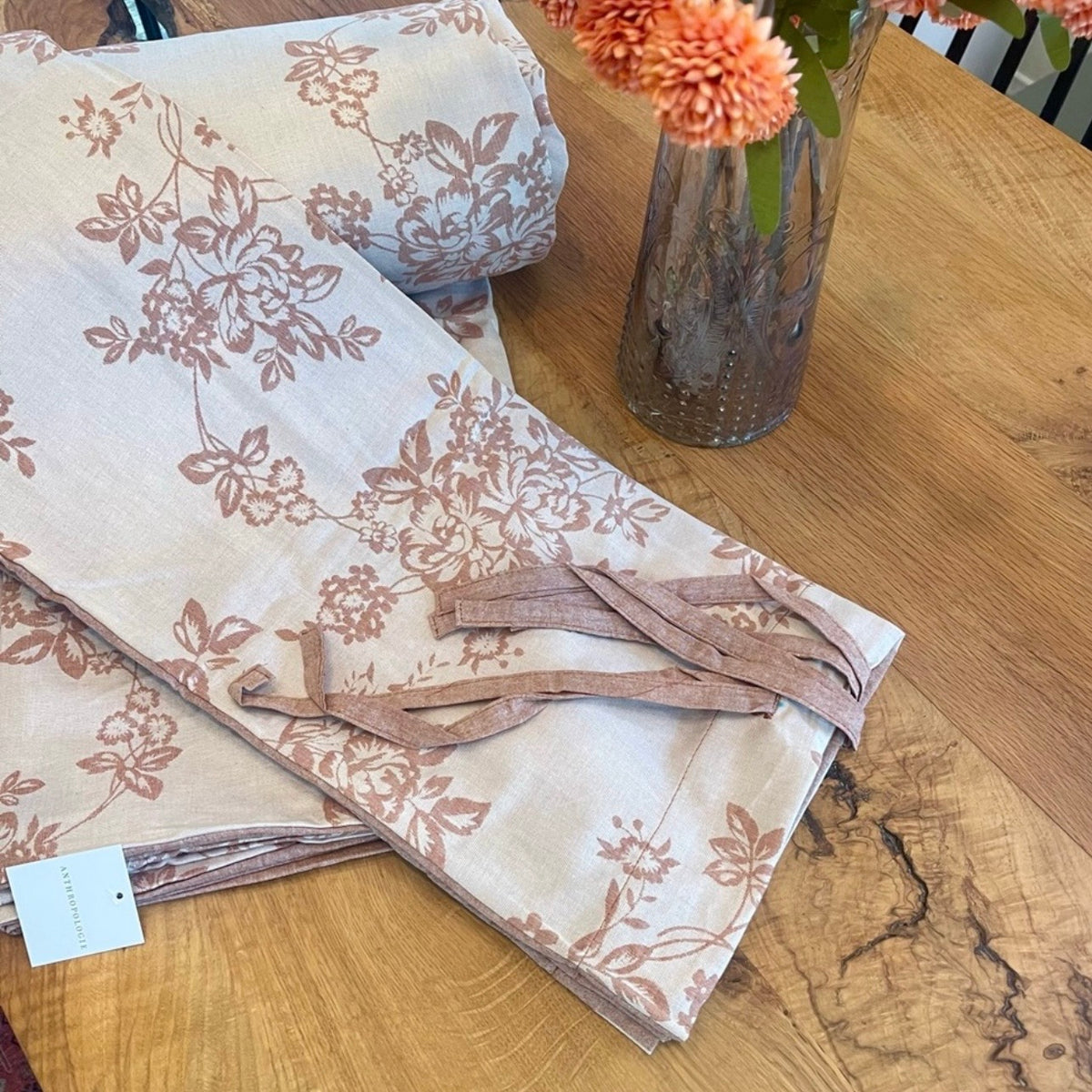 NEW Anthropologie Pink Floral Jacquard Linen Cotton Bedding Duvet & Sham Set