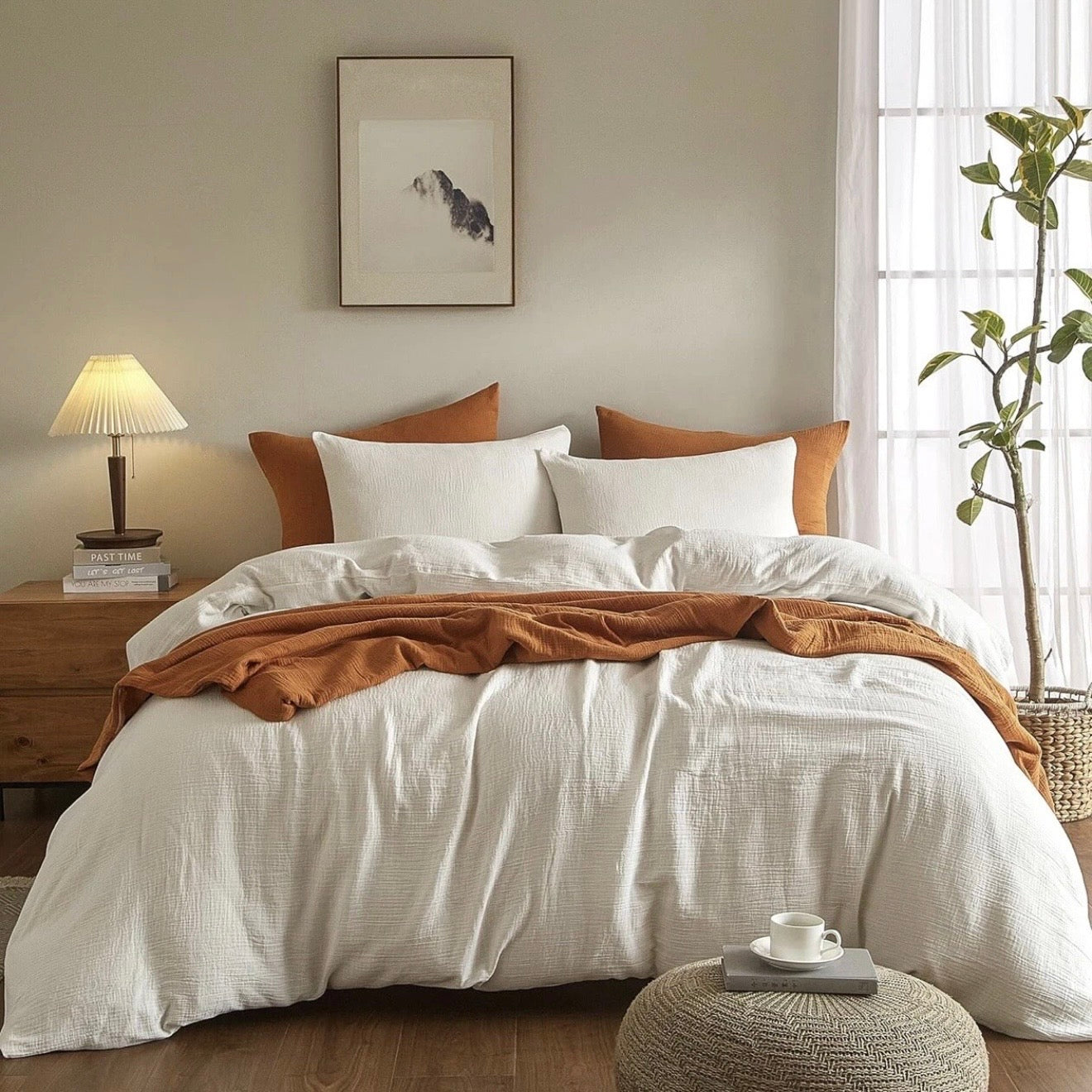 NEW Anthropologie White Boho Muslin Cotton Gauze Luxury Duvet Bedding & Sham Set