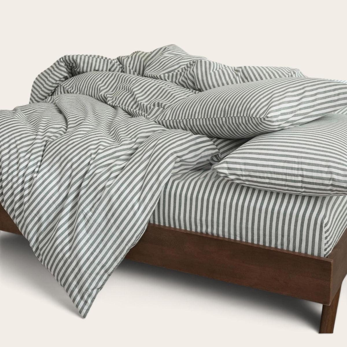 NEW West Elm White & Grey Striped Cotton Simple Modern Bedding Duvet & Sham Set