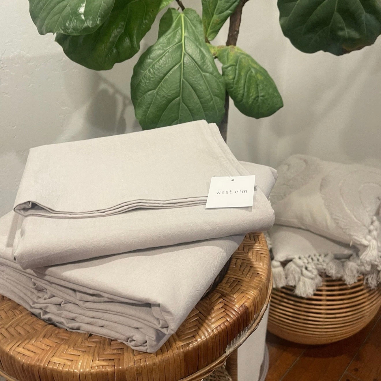 NEW West Elm Boho Cream Beige King Washed Cotton Linen Bedding Duvet & Sham Set
