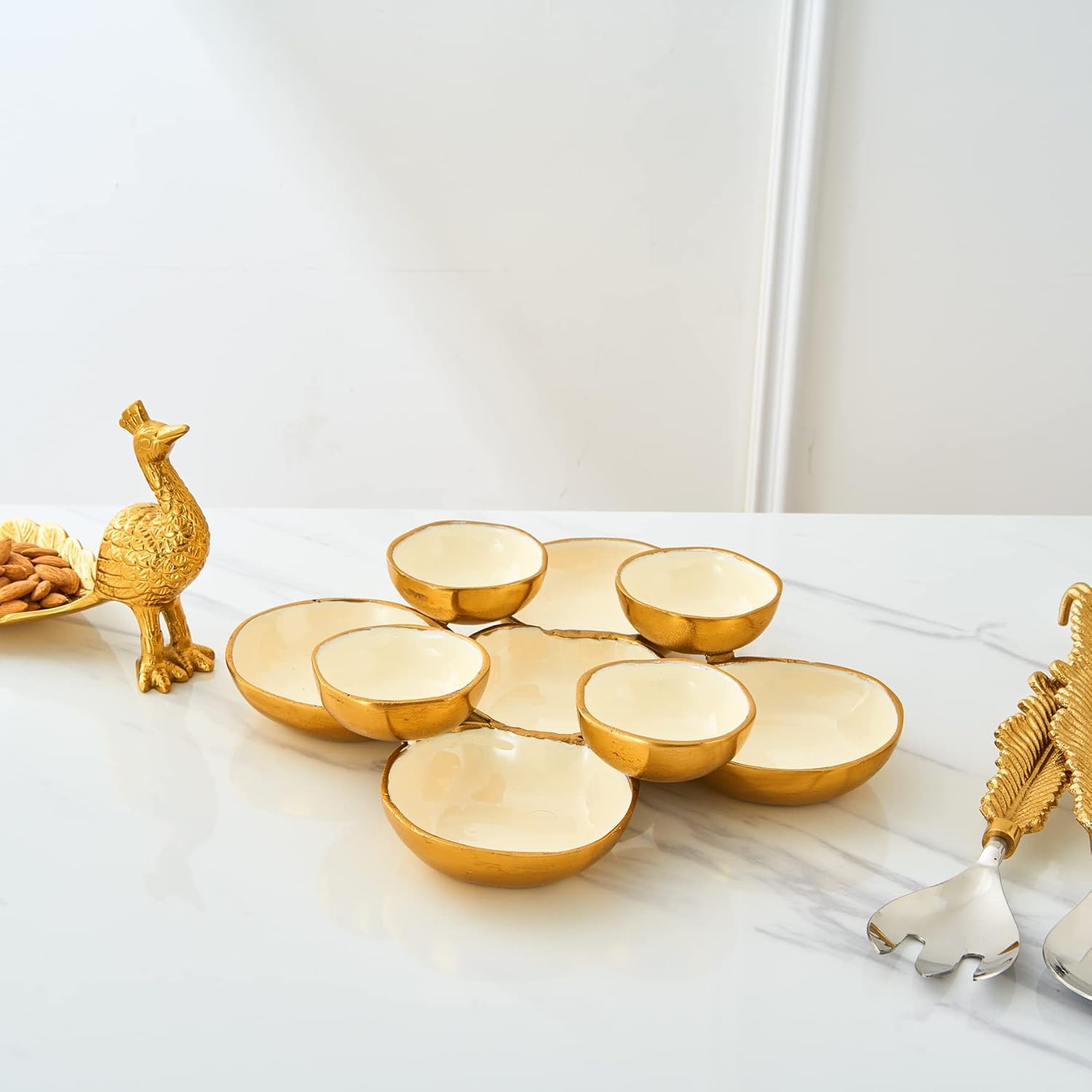 Cluster of 9 Round Serving Bowls Enamel Clusters Decorative Elegant Snack Tray