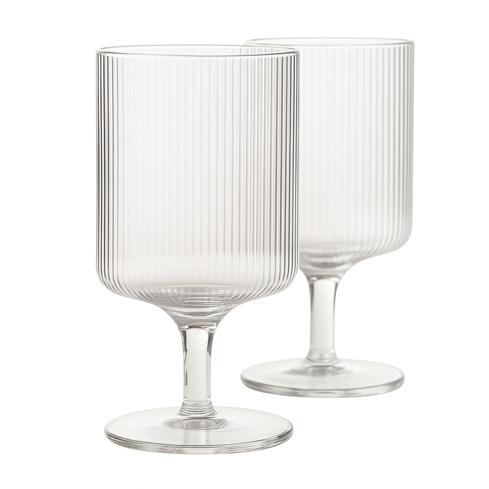 Khen Textured Clear Glass Ribbed Modern Elegant Wine Goblets | Set of 2