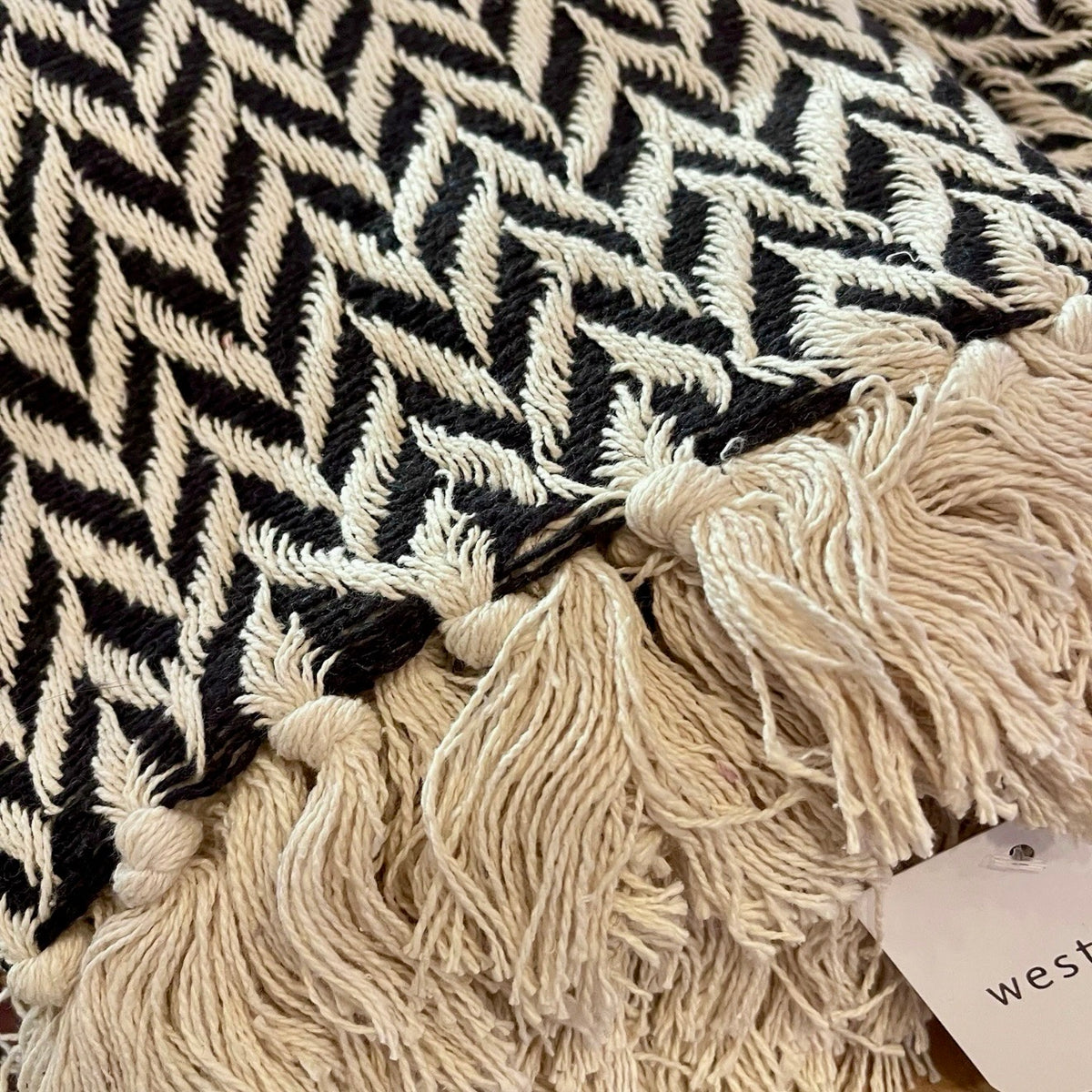 NEW West Elm Boho Black & White Turkish Cotton Throw Blanket Bedding - 60" x 50"