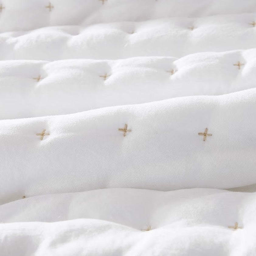 NEW West Elm White Ultra Soft Stitch Quilted Comforter Coverlet Bedding Sham Set